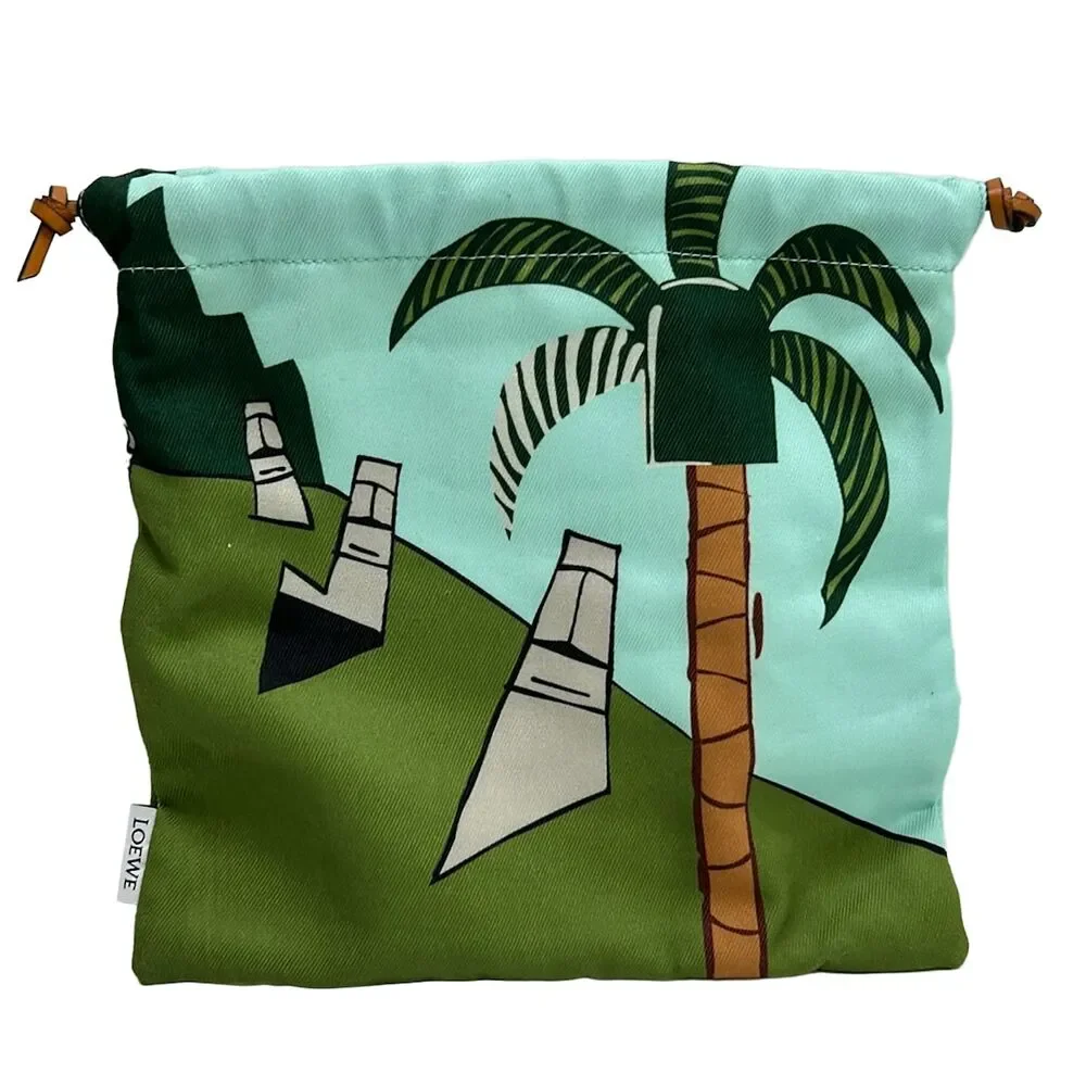 Loewe Drawstring Pouch Light Green Multi Canvas Leather
